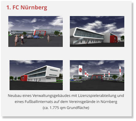 Neubau eines Verwaltungsgebudes mit Lizenzspielerabteilung und eines Fuballinternats auf dem Vereinsgelnde in Nrnberg(ca. 1.775 qm Grundflche) 1. FC Nrnberg